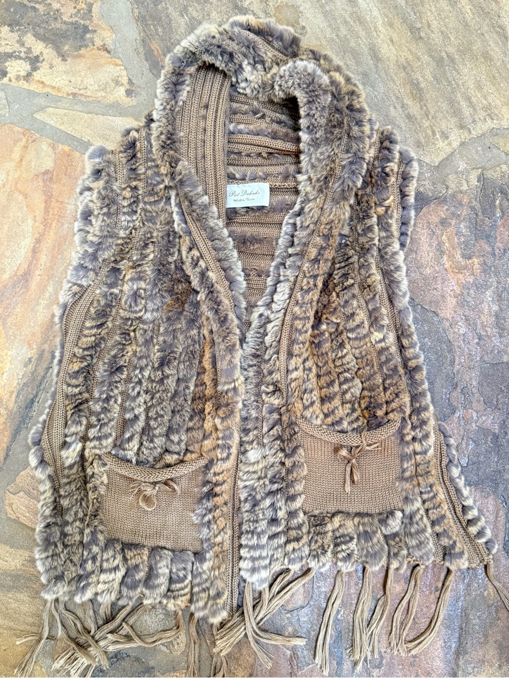 Pat Dahnke Genuine Rabbit Fur Knit Vest Western Fringe